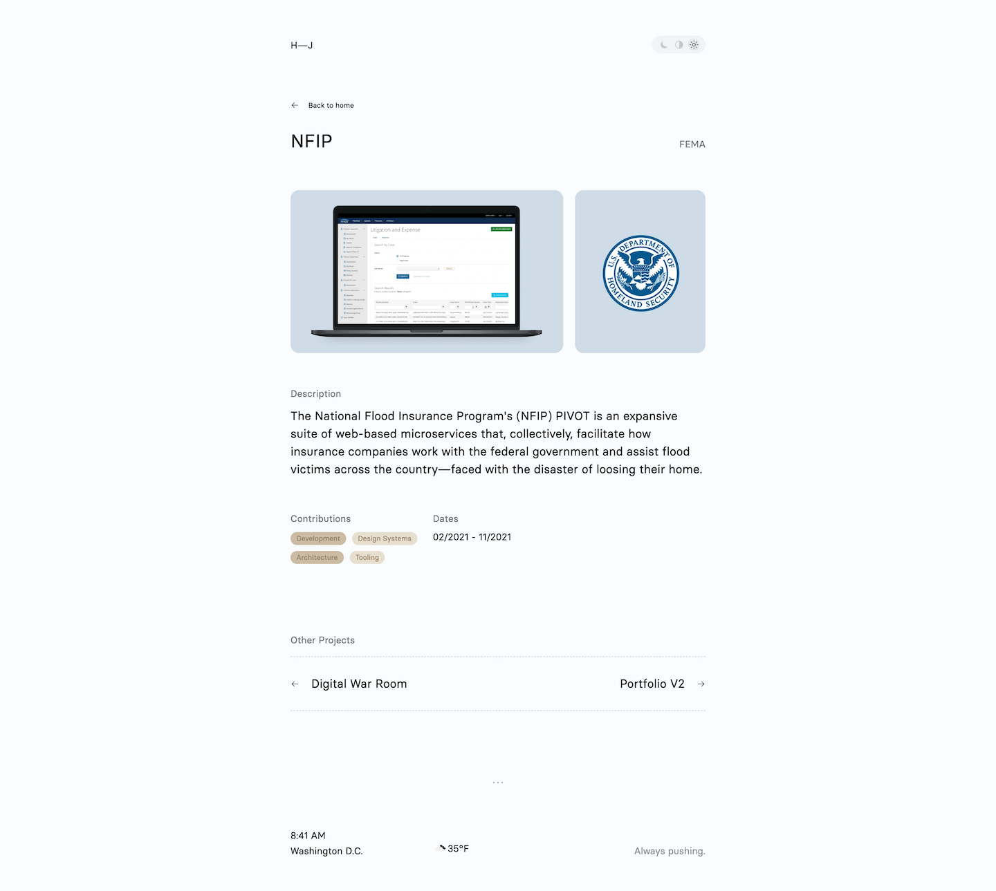 Screenshot of the details page for my first iteration of this portfolio site